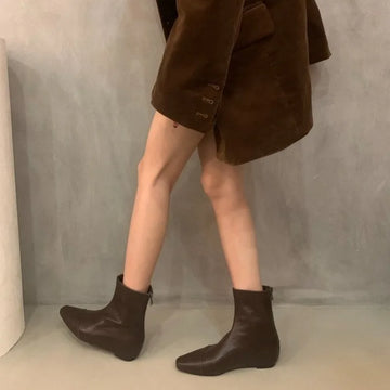 Xajzpa New Fashion Women's Retro Short Boot Women's Autumn/Winter Genuine Leather Pointed Boots Flat Bare Shoes for Women Thin Shoes